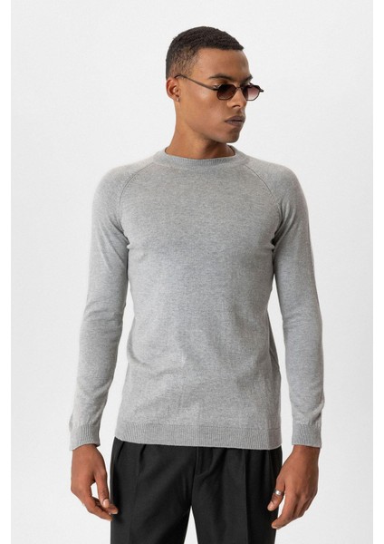 Gri Melanj Bisiklet Yaka Slim Fit Triko Kazak fiyatları