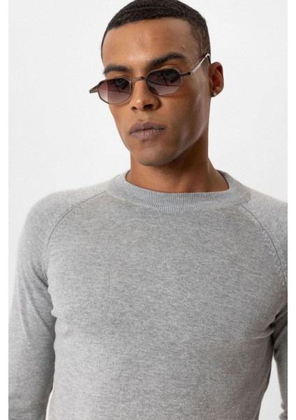 Gri Melanj Bisiklet Yaka Slim Fit Triko Kazak fırsatları