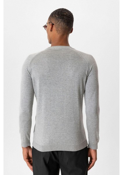 Gri Melanj Bisiklet Yaka Slim Fit Triko Kazak indirimleri