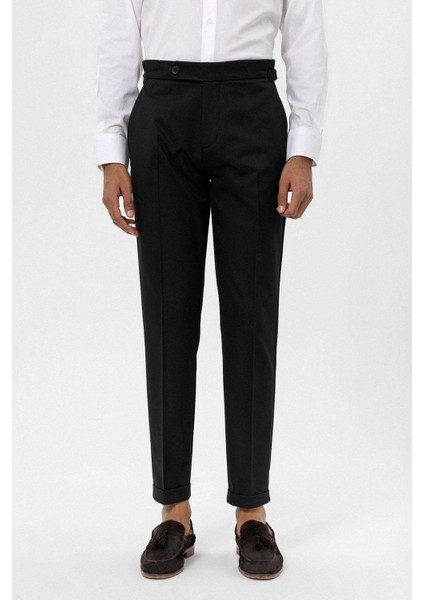 Siyah Yüksek Bel Regular Fit Erkek Pantolon