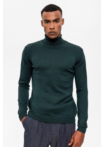 Yeşil Tam Boğazlı Erkek Triko