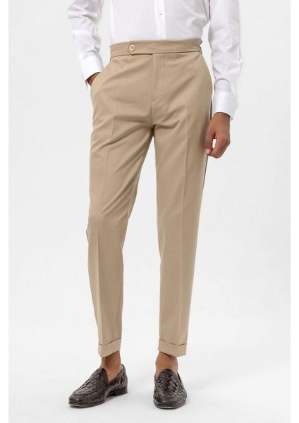 Bej Yüksek Bel Regular Fit Erkek Pantolon
