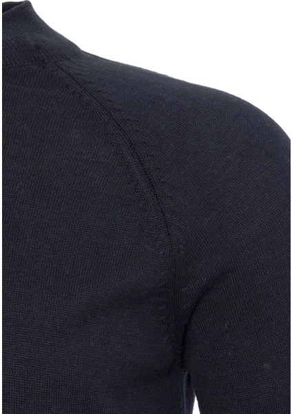 Lacivert Bisiklet Yaka Slim Fit Triko Kazak