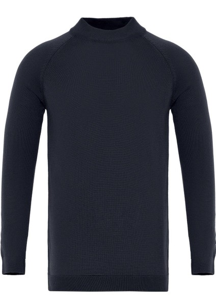 Lacivert Bisiklet Yaka Slim Fit Triko Kazak