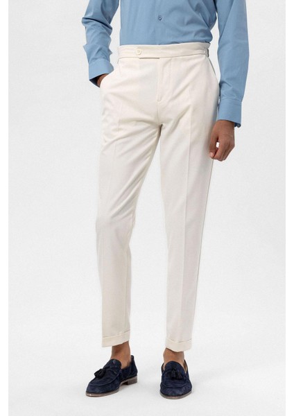 Ekru Yüksek Bel Regular Fit Erkek Pantolon