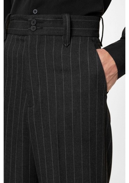 Siyah Yüksek Bel Çizgili Relaxed Fit Erkek Pantolon modelleri