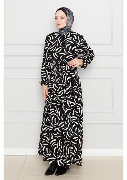 Beli Kuşaklı Çapraz Fırfırlı Lale Elbise-Siyah fiyatları