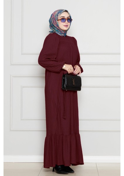 Robalı Sahra Tesettür Elbise-Bordo