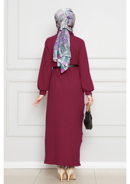 Balıkçı Yaka Kemerli Elbise-Bordo indirimleri