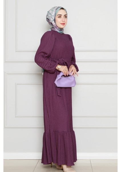 Robalı Sahra Tesettür Elbise-Mürdüm modelleri