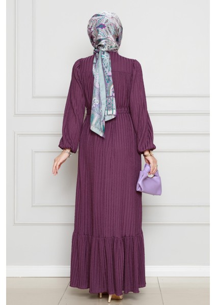 Robalı Sahra Tesettür Elbise-Mürdüm indirimleri