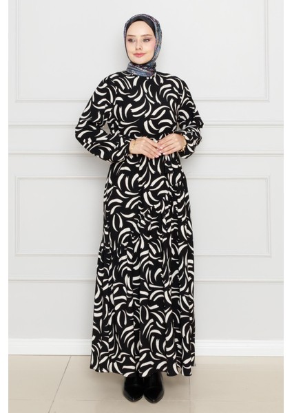 Beli Kuşaklı Çapraz Fırfırlı Lale Elbise-Siyah modelleri