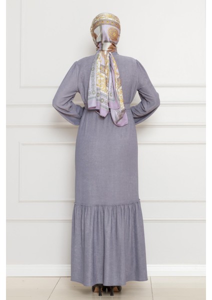 Önden Düğmeli Bürümcük Elbise-Gri indirimleri