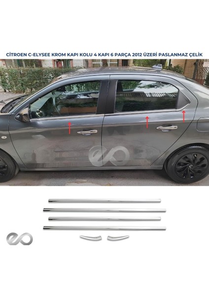 Citroen C-Elysee Krom Cam Çıtası 6 Parça 2012 Üzeri P.çelik