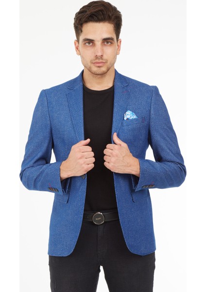 5132 Dar Kalıp Yarım Astarlı Lacivert Erkek Blazer Ceket modelleri