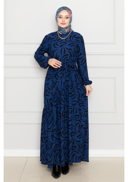 Beli Kuşaklı Çapraz Fırfırlı Lale Elbise-Saks Mavi fiyatları