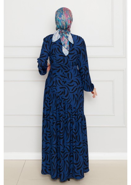 Beli Kuşaklı Çapraz Fırfırlı Lale Elbise-Saks Mavi indirimleri