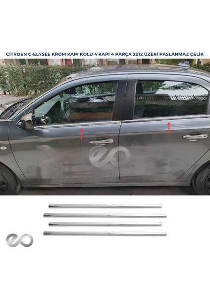 Citroen C-Elysee Krom Cam Çıtası 4 Parça 2012 Üzeri Paslanmaz Çelik