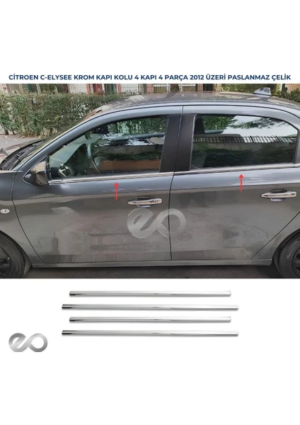 Ebal Oto Citroen C-Elysee Krom Cam Çıtası 4 Parça 2012 Üzeri Paslanmaz Çelik