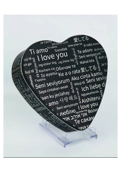 Farklı Dillerde Seni Seviyorum Temalı Kalpli Kutu(Ebat (G/Y/D): 23x24x8 cm) fiyatları