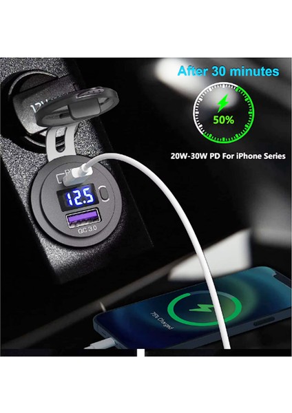 Pano Tip Marin Voltmetreli USB 3.0 + Type-C Soketi Butonlu 12-24V Çerçevesiz modelleri