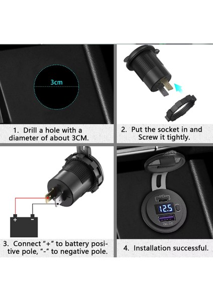 Pano Tip Marin Voltmetreli USB 3.0 + Type-C Soketi Butonlu 12-24V Çerçevesiz fırsatları