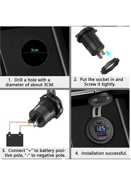 Pano Tip Marin Voltmetreli USB 3.0 + Type-C Soketi Butonlu 12-24V Çerçevesiz indirimleri