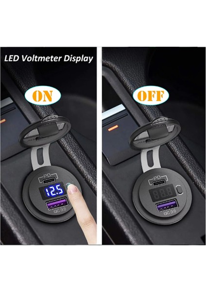 Pano Tip Marin Voltmetreli USB 3.0 + Type-C Soketi Butonlu 12-24V Çerçevesiz