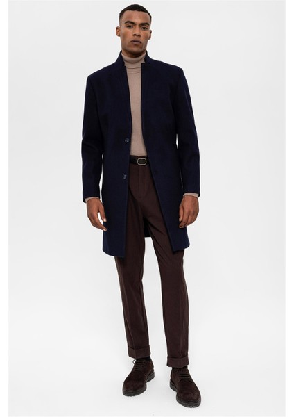 Lacivert Hakim Yaka Erkek Kaban