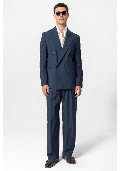 Indigo Tek Düğme Kruvaze Erkek Blazer Ceket modelleri