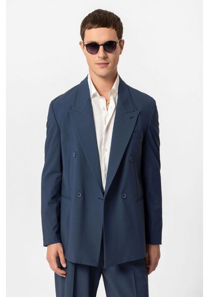 Indigo Tek Düğme Kruvaze Erkek Blazer Ceket fırsatları