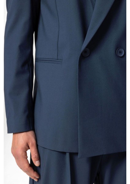 Indigo Tek Düğme Kruvaze Erkek Blazer Ceket indirimleri