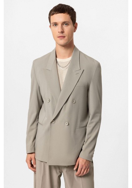 Açık Haki Tek Düğme Kruvaze Erkek Blazer Ceket