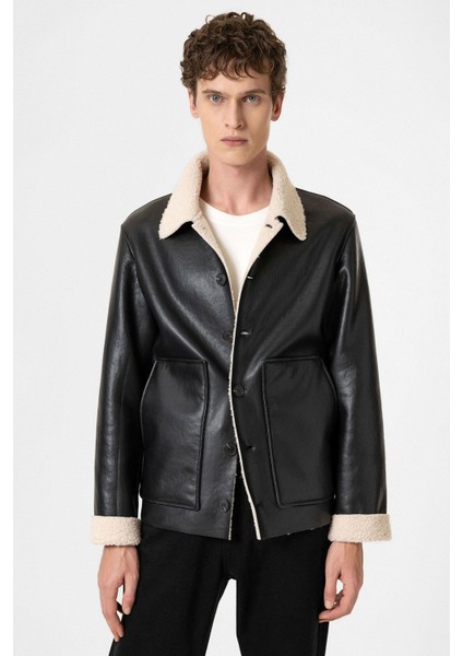 Siyah/ekru Astar Detaylı Suni Deri Erkek Mont fiyatları