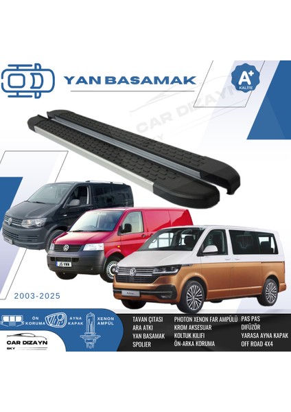 Vw Volkswagen T5 -T6 Alüminyum Yan Basamak Marşpiyel Koruma - Kısa Şase - Uzun Şase - 2003-2004-2005-2006-2007-2008-2009-2010-2011-2012-2013-2014-2015-2016-2017-2018-2019-2020-2021-2022-2023-2024 modelleri