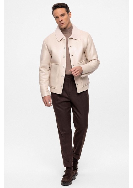 Bej Astar Detaylı Suni Deri Erkek Mont modelleri
