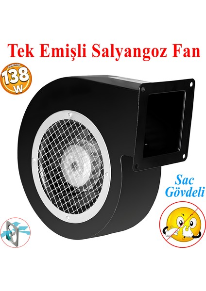 Havalandırma Aspiratörü Salyangoz Fan BDRS140-60 Tek Emişli Kirli Hava Kötü Koku Metal Vantilatör