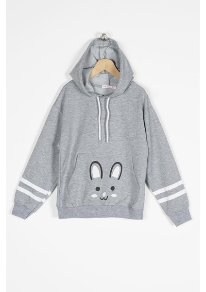 Kapüşonlu Uzun Kol Gri Renk Kız Çocuk Sweatshirt