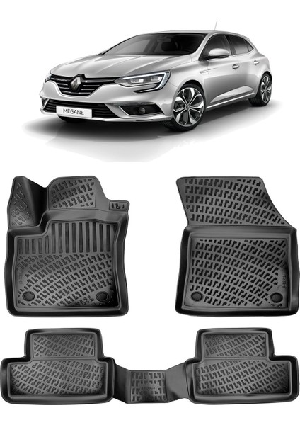 Renault Megane 4 Sedan 2015+ 3D Havuzlu Paspas Siyah