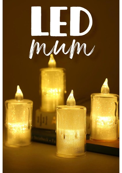 LED Mum Seti 4 Adet Eriyen Pilli Dumansız Alevli Ledli Dekoratif Yapay Mum Dekor Işığı 8cm