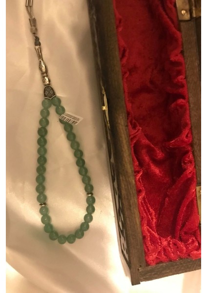Tespih Aventurin Doğal Taş Tesbih Gümüş Imameli Ahşap Kutulu
