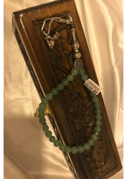 Tespih Aventurin Doğal Taş Tesbih Gümüş Imameli Ahşap Kutulu indirimleri