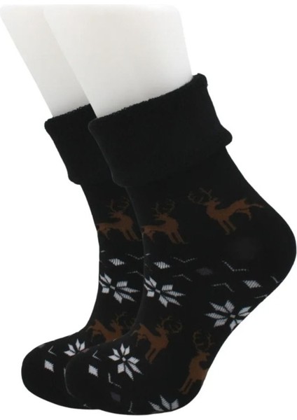 Kıvrık Havlu Soket Çorap 6 Renkli Paket Geyik Desenli modelleri