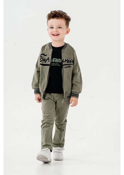 (1-4 Yaş) Kolej Yaka Ceketli Erkek Çocuk 3 lü takım - Haki