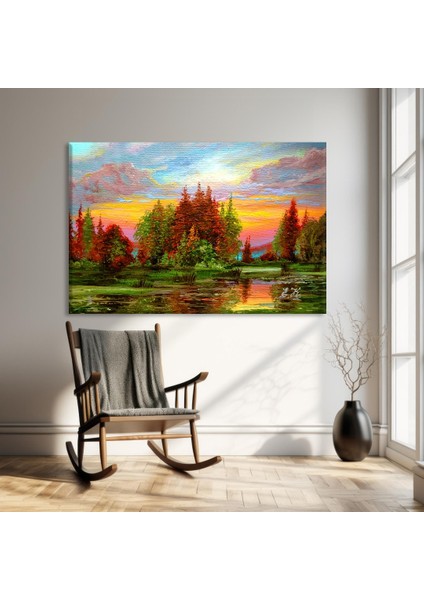 Alacakaranlıkta Göl Kenarı Kanvas Tablo