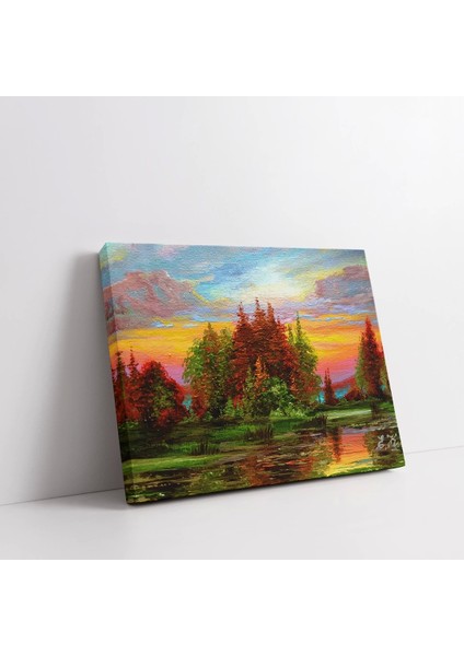 Alacakaranlıkta Göl Kenarı Kanvas Tablo fiyatları
