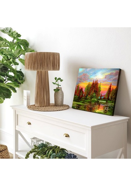 Alacakaranlıkta Göl Kenarı Kanvas Tablo modelleri