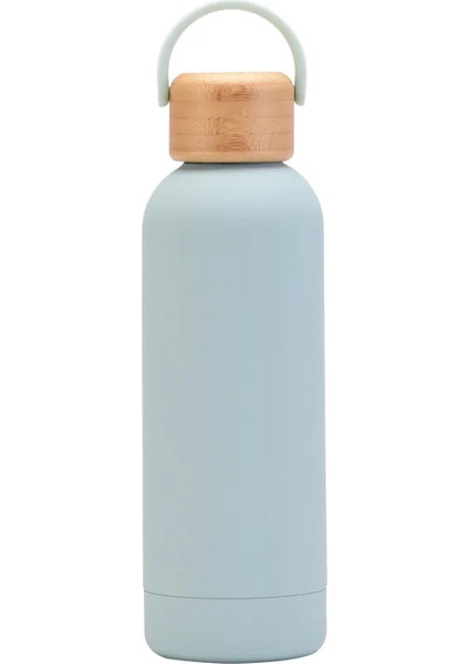 Tcherchı 500 ml Küçük Ağız Termos Bardak Taşınabilir Saplı Bambu Ahşap Kapak Vakum Çift Paslanmaz Çelik Basit Açık Spor Su Şışesı (Yurt Dışından)