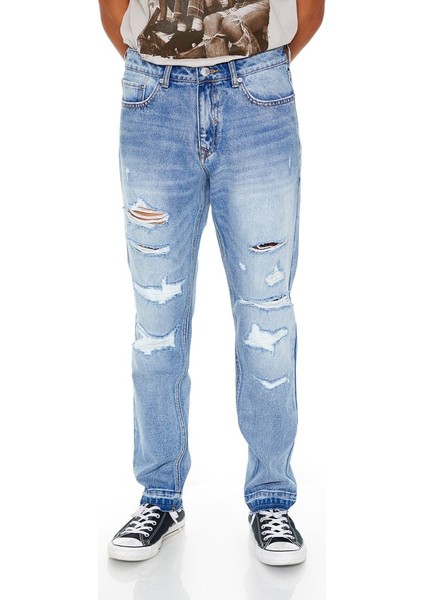 Distressed Slim-Fit Jean Pantolon