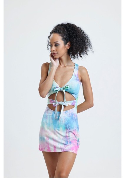 Cut-Out Viskon Batik Desen Elbise